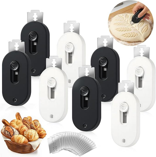 VZZNN 8 Pack Professional Bread Lame,Extractable & Magnetic Bread Lame Dough Scoring Tool for Sourdough Bread baking & Bread Making Tools Scoring Patterns booklet & 20 Razor Blades(Black+White)