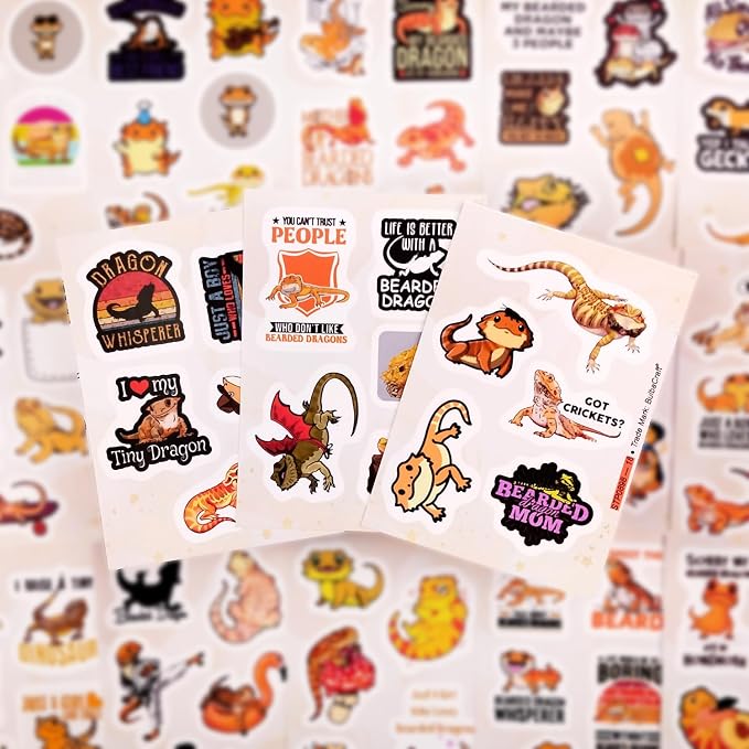 100Pcs Cute Bearded Dragon Stickers for Water Bottles - Bearded Dragon Gift for Women & Men, Laptop Decals, Gifts for Women & Men
