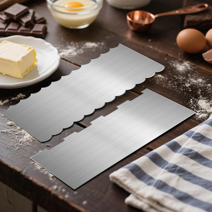 4 Pcs Stainless Steel Cake Scraper, 9 inch Cake Scraper Smoother, Double Sided Patterned Edge Stripe Edge Smoother Decorating for Mousse Butter Cream Dessert Decoration, 4 Styles