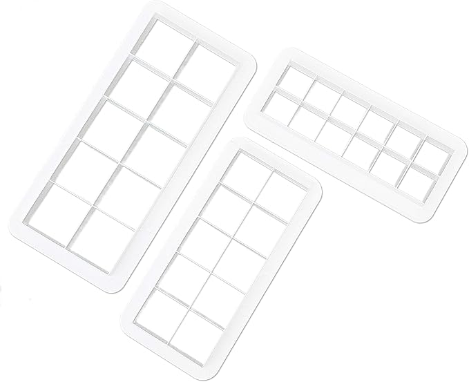 Clever Monster Square Cookie Cutter Set, Geometric Multicutter Square Cake Fondant Cutter, 3 Size Square Biscuit Cutters Cake Decorating (White).