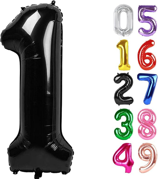 Black Number 1 Balloon 40 Inch, 1st Birthday Balloon for Baby Boy Girl Toddler First Birthday Decorations, Shiny Black Party Supplies