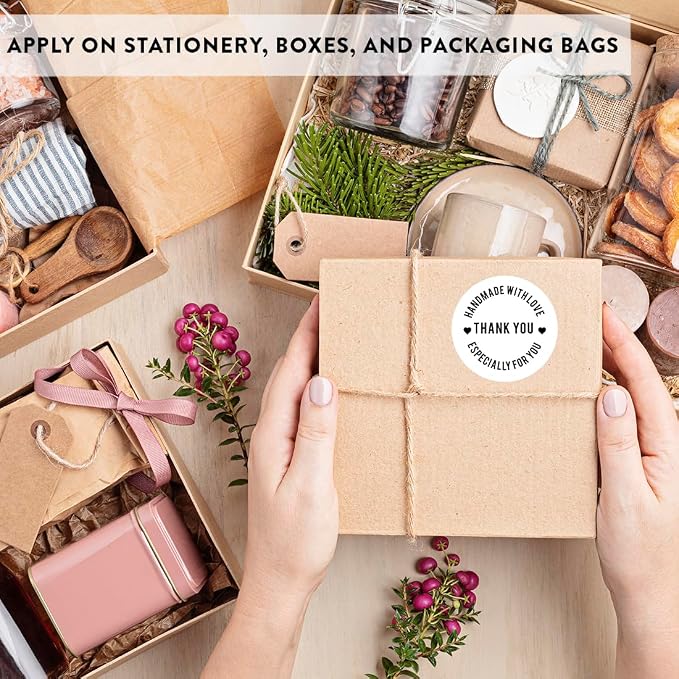 Andaz Press Round Small Business Sticker Labels, 120-Pack, Thank You, Handmade with Love, Especially for You, Handmade Stickers for Packaging, Product Labels for Small Business,