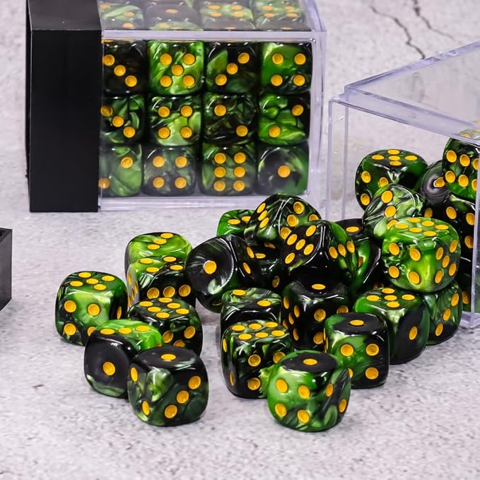36 of Pack 12MM 6 Sided MINI Dice Set,Two Colours D6 Game Dice Set, 6 Sided Standard Dices for Yahtzee, Bunco or Teaching Math,with Portable Plastic Box(Grass Green+Black)