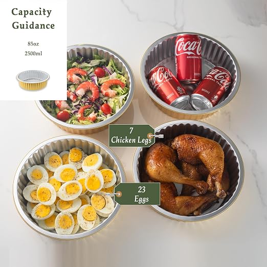 84oz Deep Round Aluminum Foil Pans with Lids, 5 Pack | 10 Inch Round, 2.7 Inch Deep, Heavy Duty Foil, Ideal for Baking, Meal Prep and Food Storage