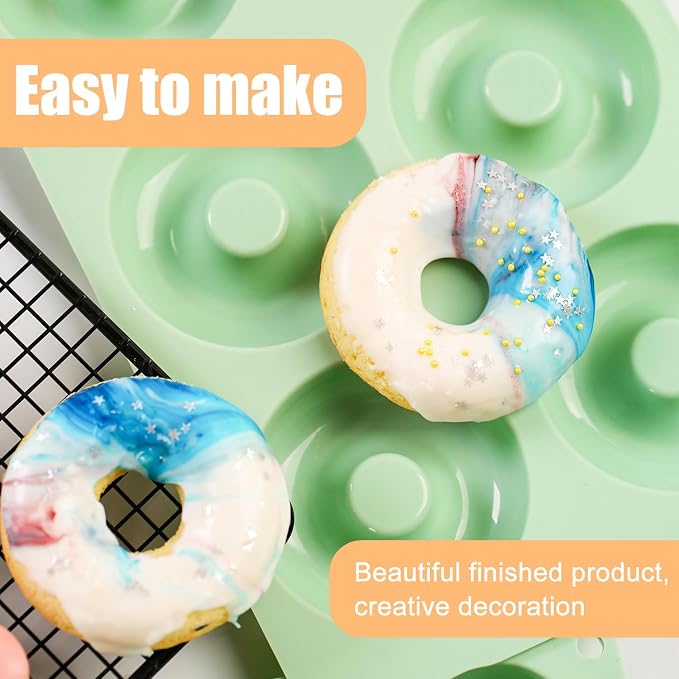 QELEG Silicone Donut Mold, 2 Pack Non-Stick Silicone Bagels for Baking Doughnut Pan Set, Reusable Mold Tray for Donuts and Bagels Green 2Pcs/6-Cavity