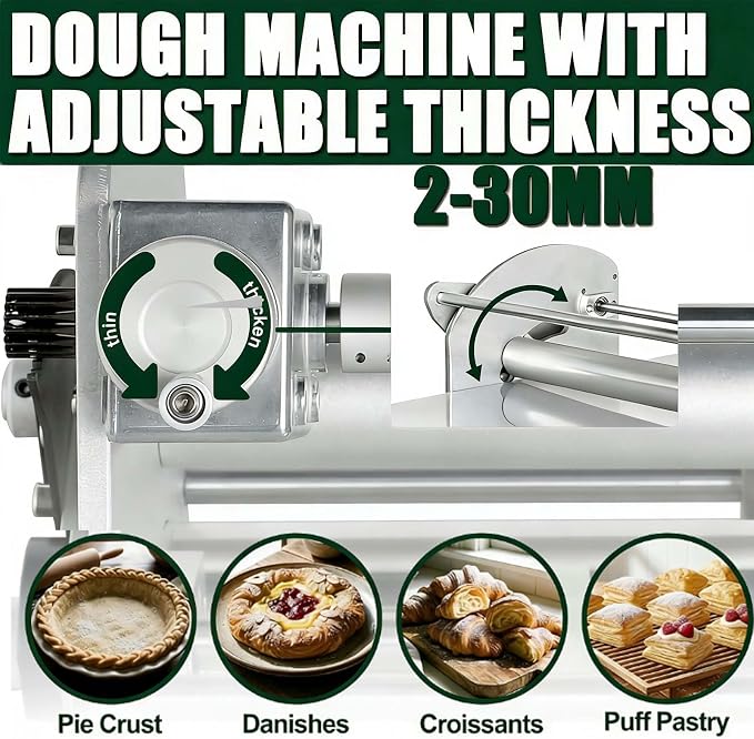 Foldable Electric Dough Sheeter Machine, 2026 New Automatic Dough Roller for Pastry & Pizza Making, 0.07 to 1.18 Inch Thickness Adjustment, Perfect for Home Bakers & Small Businesses