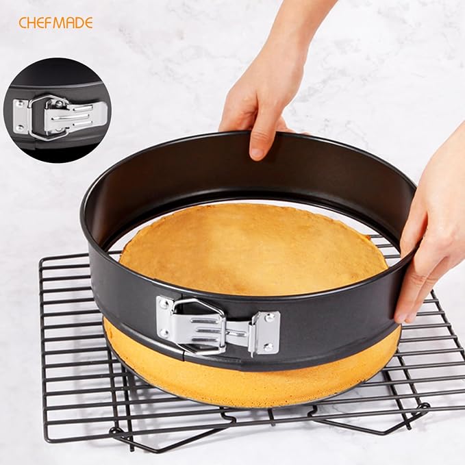 CHEFMADE Springform Pan, 10 Inch Round Cake Pan with Removable Bottom，Chiffon Bakeware for Oven and Instant Pot (Black)