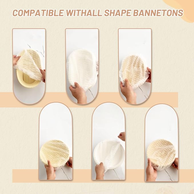 200 Pcs Banneton Bread Proofing Basket Liner,21" Bread Bowls Liner Non-Stick Dough,BPA-Free Non Woven Sourdough Bread Basket Liners,Elastic Banneton Liners for Prevents Dough from Sticking to Basket