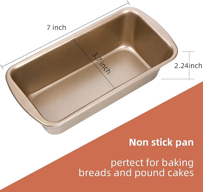 Patelai 4 Pack Small Loaf Pans for Baking Bread Non Stick Bread Pan Rectangle Baking Tray Toast Mold (Gold,7.68 x 3.74 Inch)
