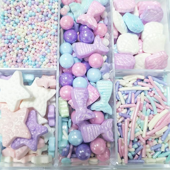 Edible Mermaid Sprinkles for Cake Decorating, Edible Decorating Ocean for Cake Cupcake Topper Cookie Baking Decorations Starfish Shell Pearl Jimmies Mermaid Candy Mix Party Birthday 80g/2.82oz
