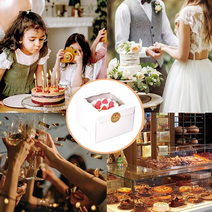 Cookie Boxes with Window 6x6x4 Inch 50 Pack Premium White Bakery Boxes for Individual Cheesecake,Cupcake,Dessert,Pastries,Mini Bundt Cake and Muffin