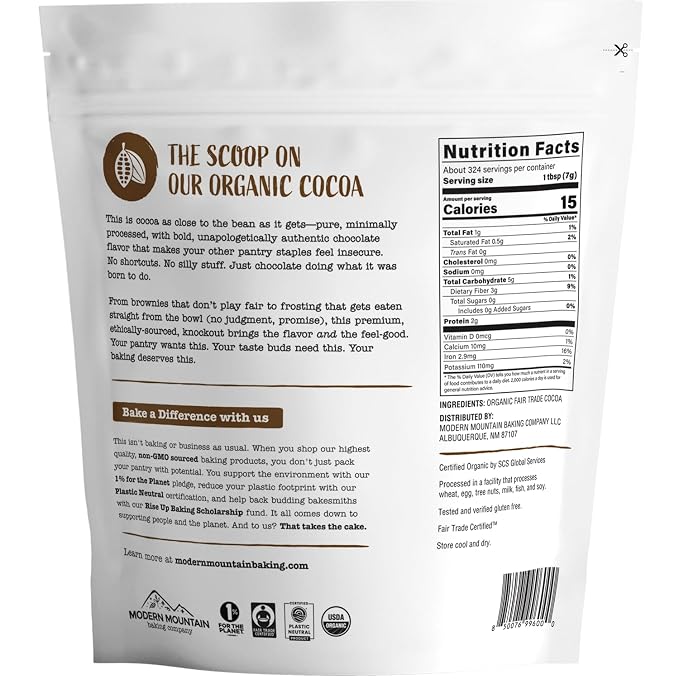 Organic Cocoa Powder (5 lb) Premium Cocoa, Bold Rich Flavor, Perfect for Baking, Fair Trade Certified, 100% Unsweetened Cocoa Powder, Non-GMO Sourced, Verified Gluten Free