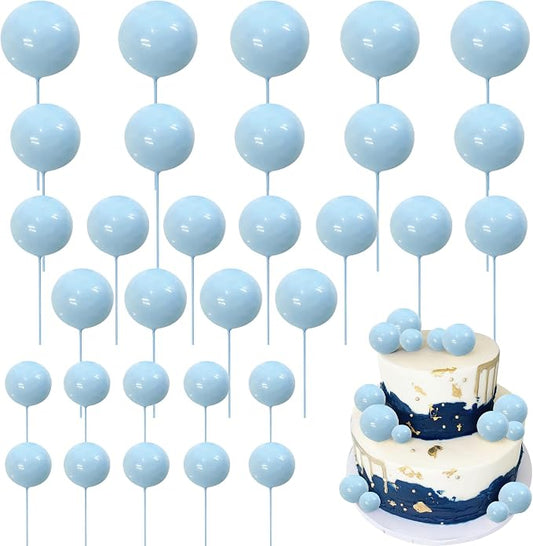 24 PCS Balls Cake Toppers - Ball Shaped Cupcake Toppers & Mini Balloons Cake Decorations for Wedding, Anniversary, Baby Shower & Birthday Parties - Blue