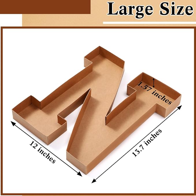 SiliFine 13.7''H Cardboard Letters Box for Charcuterie Birthday Fillable Paper Mache Candy Container Letter Box for Birthday Treats Festival Decorative (Letter N)