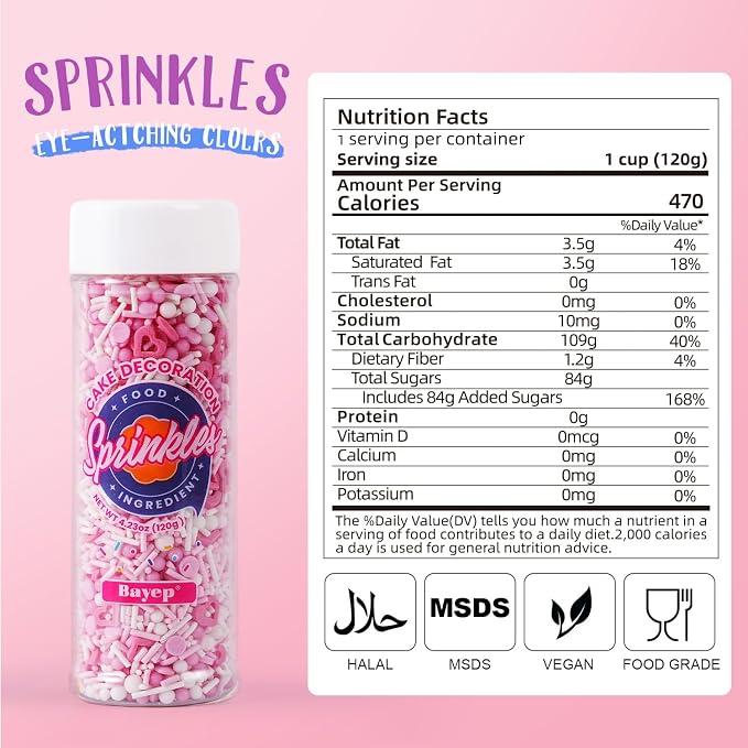 Dye Free Sprinkles Valentine Sprinkles Pink Heart No Artificial Dyes Natural Confetti Jimmies Pearl Sugar Sprinkles for Valentine‘s Day Cake Decorations Baby Shower, Cookies, Fondant Cake, Dessert Toppings, 4.2oz