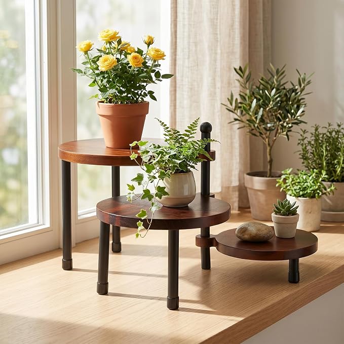 3 Tier Cupcake Stand Wood Cake Stand 360° Rotating Acacia Wood Dessert Table Display Set with Iron Base Rustic Tiered Serving Tray for Wedding Birthday Baby Shower Tea Party