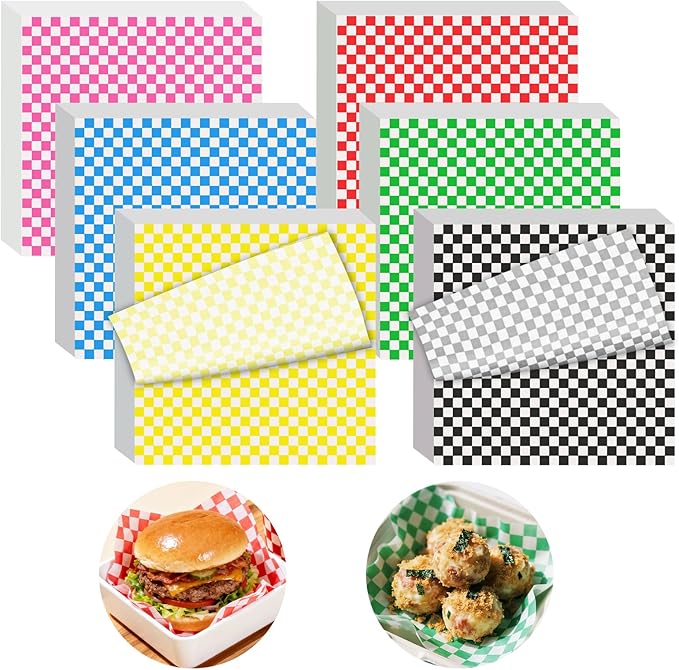 120pcs Wax Paper Sheets for Food, 12x12" Variety Pack Checkered Sandwich Wrapping Paper, Greaseproof Deli Sheets, Pre Cut Premium Food Basket Liners for Party, Festival & Outdoors, JIRNGLA