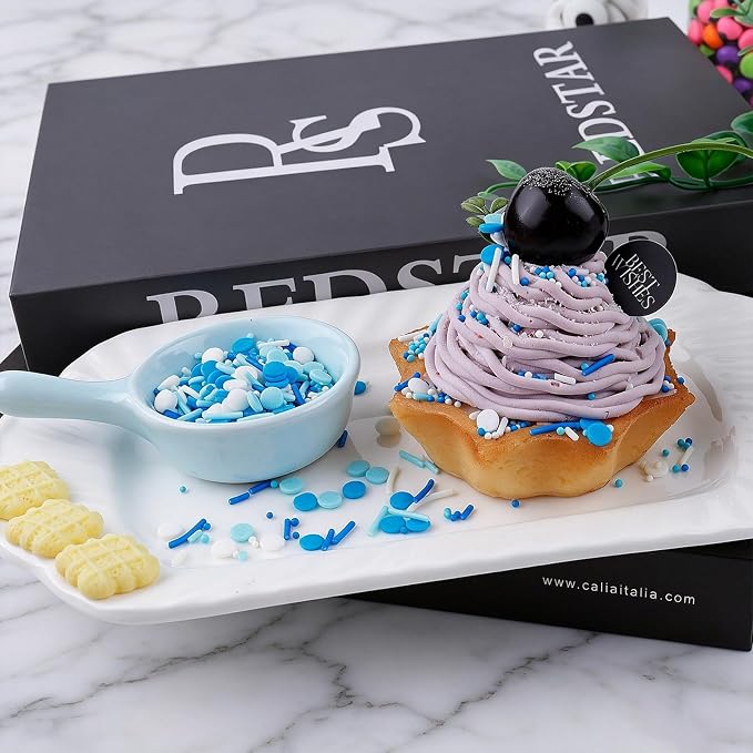 Blue Sprinkles for Cake Decorating, 4.6oz Ice Cream Sprinkles 3-Mix Nonpareils Confetti Jimmies for Cupcakes Ice Cream Dessert