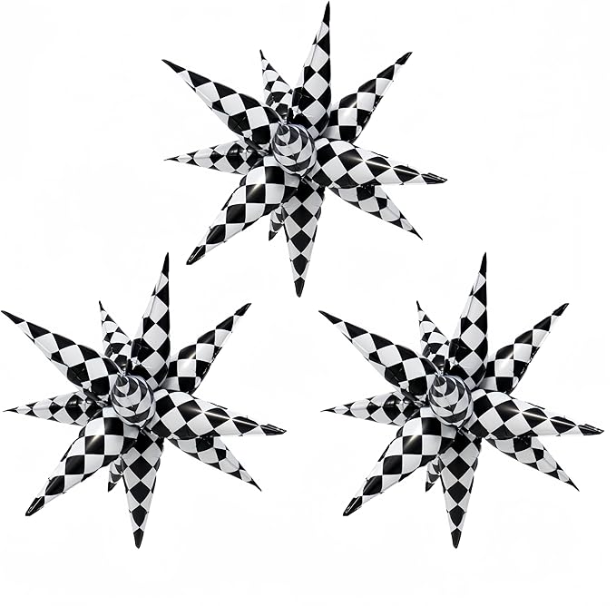 32"" Exploding Star Balloons 3-Pack (Black and white checkerboard)