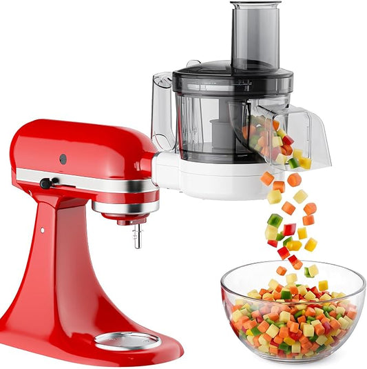 Food Processor Attachment for KitchenAid, 5-in-1 Vegetable Chopper & Dicer with Stainless Steel Blades, Includes Dicing, Slicing, Shredding, Strip Cutting, Sauce Discs and Storage Case by Focollk