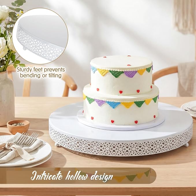 Wenqik Cake Stand 20 Inch Round Metal Cupcake Dessert Wedding Cake Stand Cookies Display Holder Fruit Serving Tray for Table Wedding Birthday Anniversary Party, White