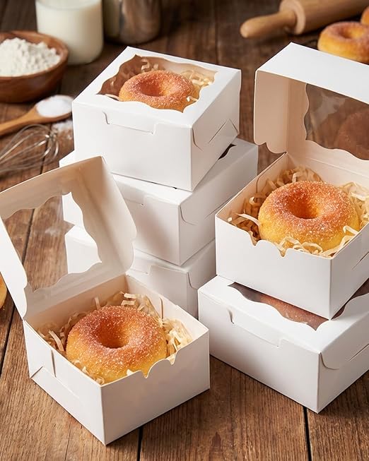 qiqee 400Pcs White Bakery Box with Window 4"x4"x2.5" Macaron Boxes Small Donut Pastry Boxes for Party Mini Cookie Boxes