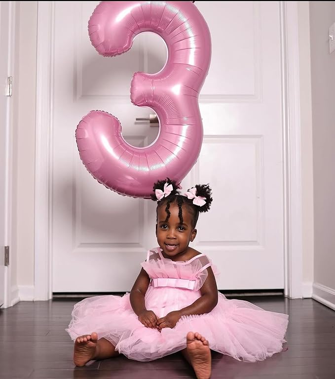 Pearlescent Pink 7 Balloon, Number Balloons 40 Inch, 7th Birthday Decorations for Girls Kids, Party Decoration for Women, Number 7 Balloon