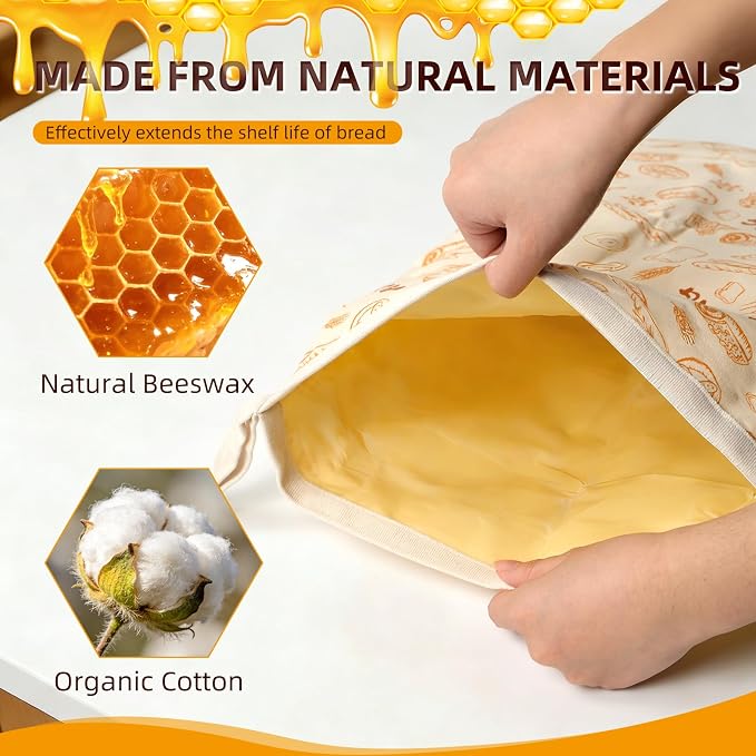 2 Pack Beeswax Bread Bags for Sourdough Homemade Bread, Reusable Organic Cotton Lining with Natural Beeswax, XL Bread Storage Bags, Keep Fresh 13×17 Inches, Sourdough Bread Bags Homesteading Essential