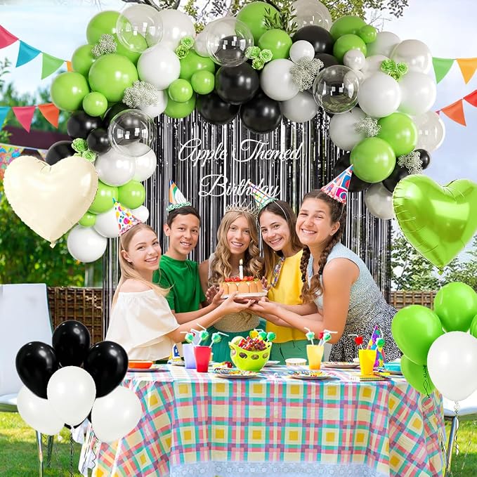 157Pcs Black White and Lime Green Balloons Garland Arch Kit with Black Fringe Curtain for Birthday Bridal Baby Shower Gender Reveal Weddings Graduation Party Decorations