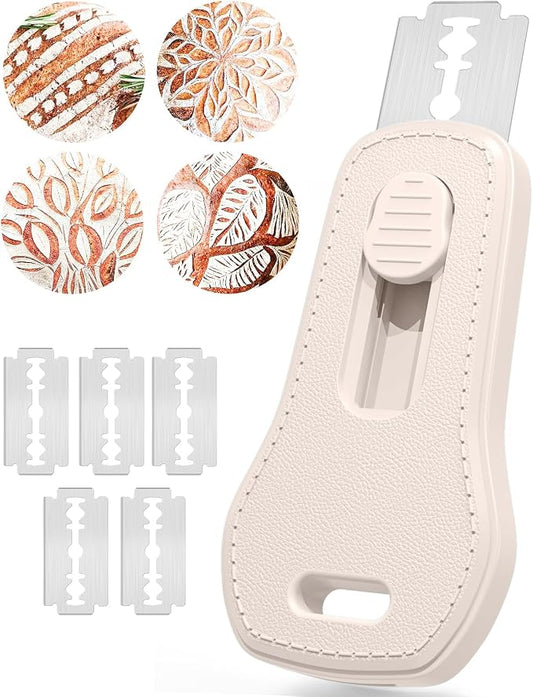 24SHEN Bread Lame, Sourdough Scoring Tool with Extractable & Magnetic, Sour Dough Tools Sourdough Cutter for Homemade Bread Making, Scoring Knife Include 5 Razor Blades-Beige