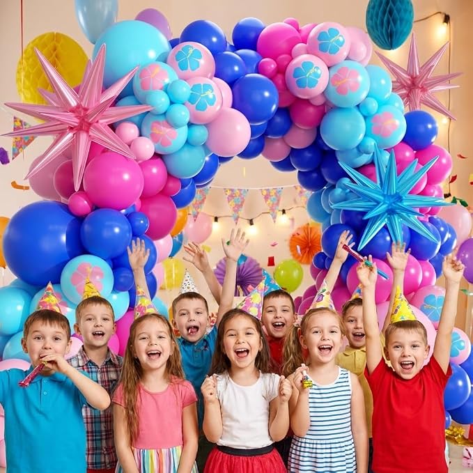 Royal Blue and Pink Balloons Garland Arch Kit - 5 10 12 18 inch Different Size Blue Pink Hibiscus Latex Balloons for Summer Tropical Hawaii Cartoon Birthday Baby Shower Party Decorations