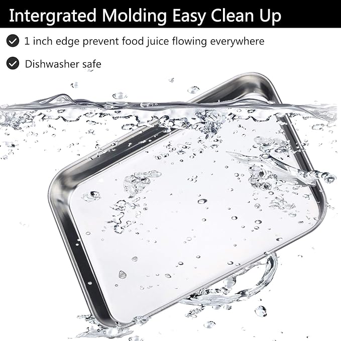 Baking Sheet Set of 5, Bastwe 18 inch Commercial Grade Stainless Steel Baking Pan, Professional Bakeware Oven Tray, Healthy & Non-toxic, Rust Free & Mirror Finish, Easy Clean & Dishwasher Safe