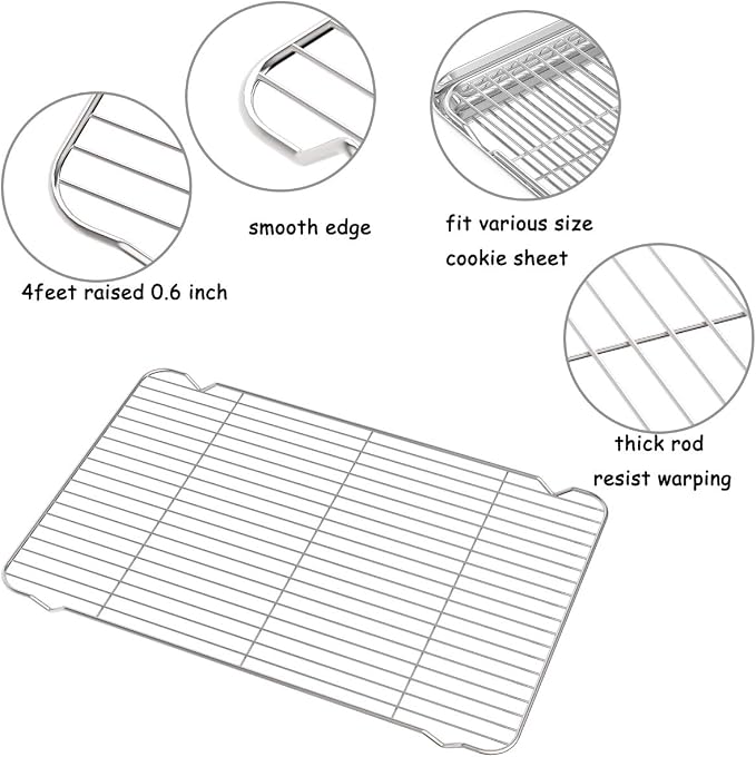 Stainless Steel Cooling Racks, Set of 3, 8.6L x 6.2W x 0.5H Inch, Wire Racks for Cooking, Baking, Roasting, Grilling, Dishwasher Safe