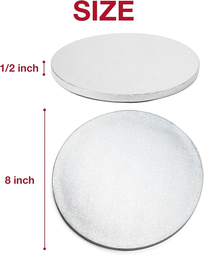 8inch Round Cake Boards 1/2inch Thick, Pack of 1 - Sturdy Silver Cake Drums with Smooth Straight Edges, Waterproof & Oil-Proof for Baking, Cakes, Pizza, and Desserts (8inch)