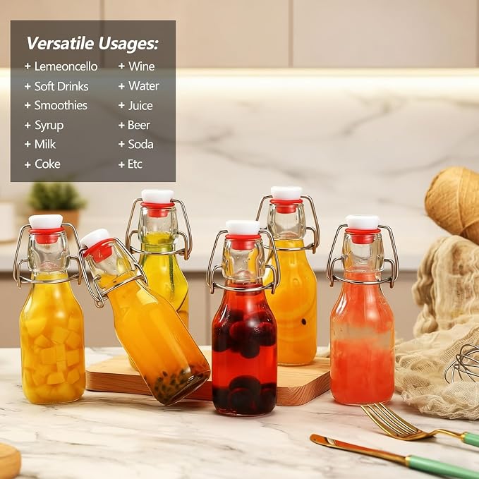 Ruckae Swing Top Glass Bottles,Flip Top Glass Bottle with Lids Sealable Kombucha Bottle for Brew Beer Syrup Vanilla Extract Air Tight Bottles for Gift (4 oz 12 pack)
