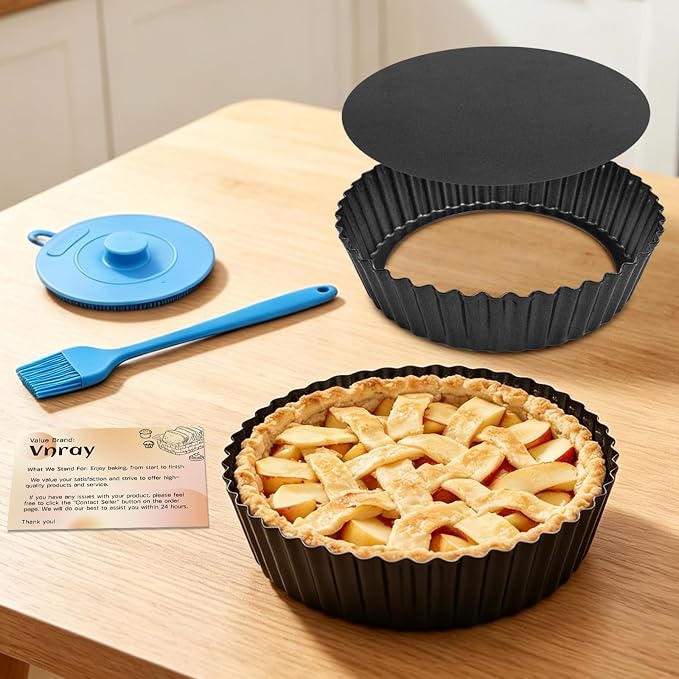 2 Pack 9.5 inches Pie Pan with Removable Bottom for Baking, Deep Quiche Tart Pan Non Stick for Oven, Fluted Pie Dish Plate Tin for Apple, Pot Pies, Cheesecakes and Desserts