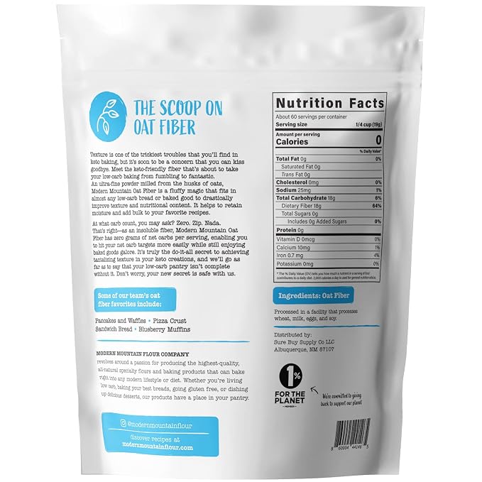 Oat Fiber (2.5 lb) For Baking Low Carb and Keto, 0g Net Carbs, Keto Friendly, Essential for Low-Carb Bread, Gluten Free, Non-GMO, Ultra-Fine Powder