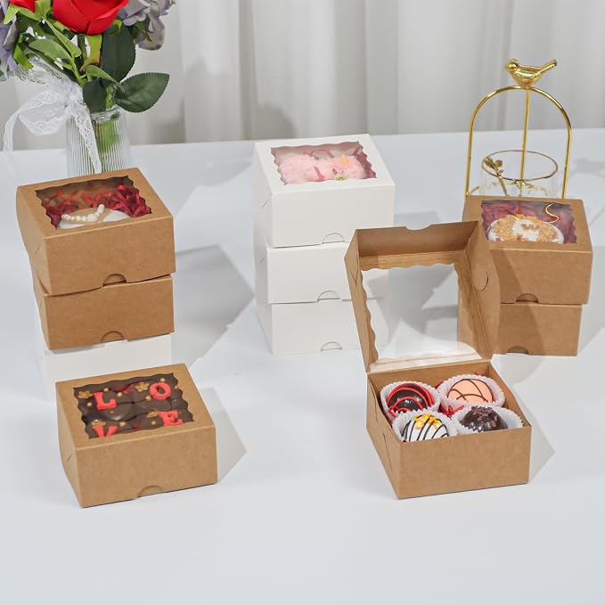 50PCS 3¼"x3¼x1½ Cookie Boxes Soap Boxes Chocolate Truffle Boxes,Donut Boxes Macaron Boxes Treat Boxes Mini Bakery Boxes Small gift boxes Brownie Box Chocolate Covered Strawberry Boxes