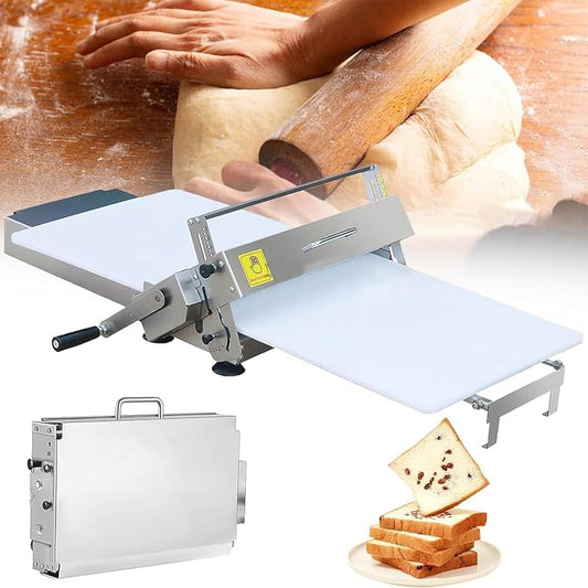 Manual Dough Roller Machine, Stainless Steel Folding Dough Sheeter with 0-27mm Thickness Adjustment, Press Board Included, for Pizza, Croissant, Puff Pastry, Home & Commercial Bakery
