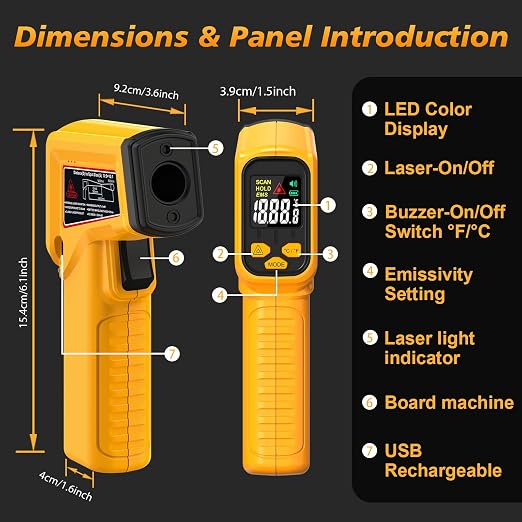 FKM Rechargeable Infrared Thermometer Gun,13-Point Laser Non-Contact Laser Thermometer Gun,High Precision,-58°F~1472°F,Digital IR Temperature Gun for Cooking,Griddle,Oven,HVAC,Automotive,Industrial