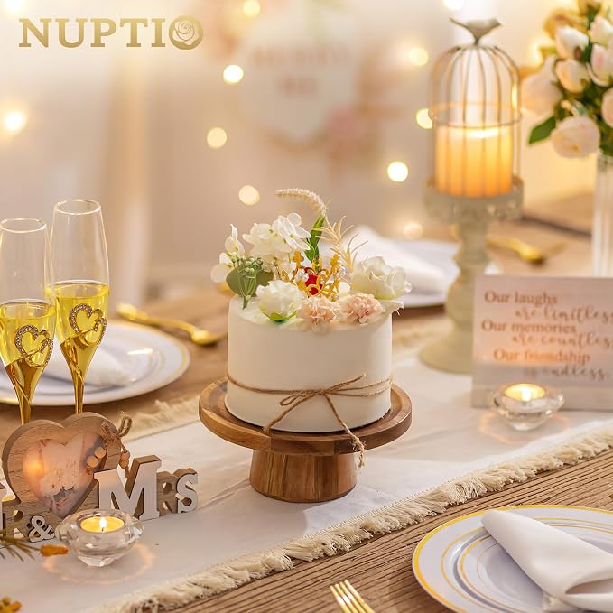 NUPTIO Wood Cake Stand Cupcake Stand: Small Round Cake Display Holder 7.6 Inch Pastry Stands Muffin Snack Platter for Kitchen Wedding Reception Bakery Baby Shower Graduation Dessert Table- 6 Inch Cake