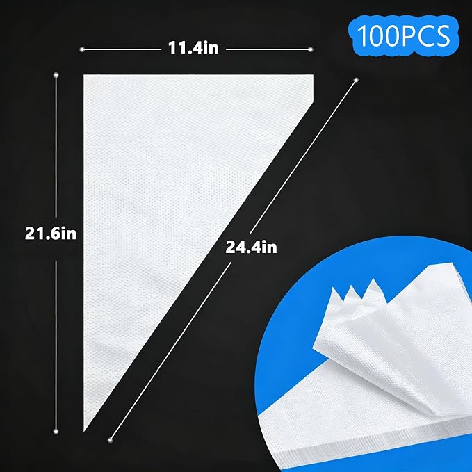 100 Pieces Extra Large Tipless Piping Bags,24 Inch Big Disposable Pastry Bags with 10 Pastry Bag Ties,10 Clips Cake Decorating Bags for Decorating Cupcakes Cakes Cookies