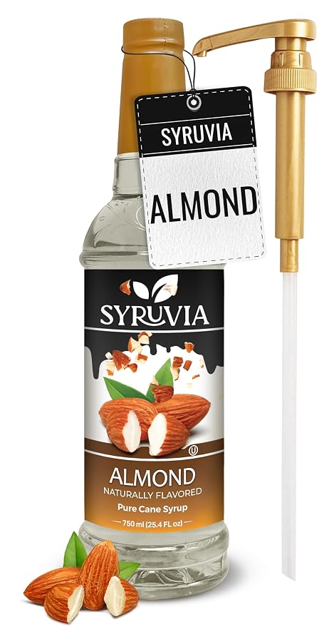 Syruvia Coffee Syrup, Almond Flavored Syrup for Drinks, Lattes, and Desserts, Natural Flavors – 25.4 fl oz - with Pump