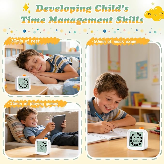 EooCoo School Supplies for Kids Visual Timer for ADHD & Autism, Digital Countdown Timer with Smiley Face-Style Visual Time Progress, Easy Time Management Tool, Classroom Learning & Home Daily Routines