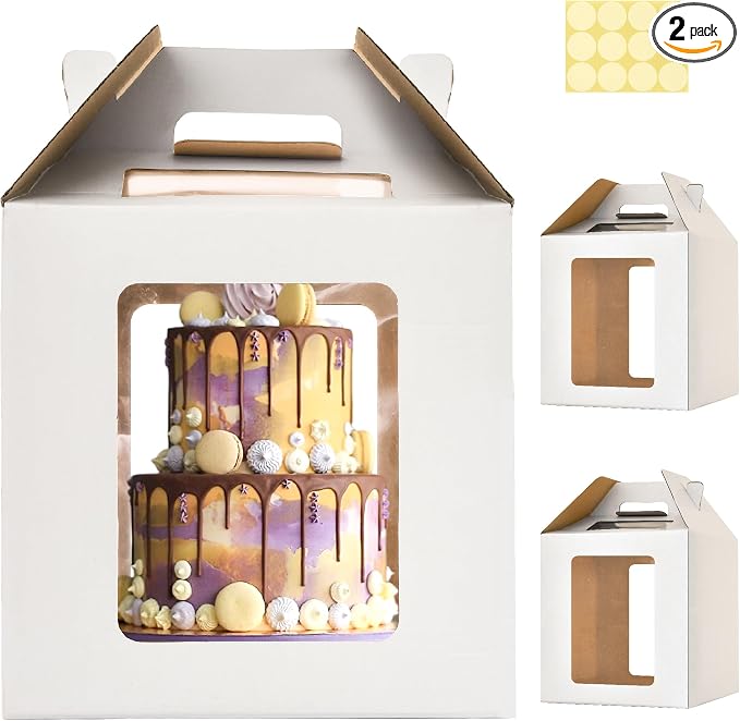 2 Pack Tall Cake Boxes 14x14x14 Inches,Large Tiered Cake Box,12in 14in Disposable Layer tall Baking Carrier with Handle