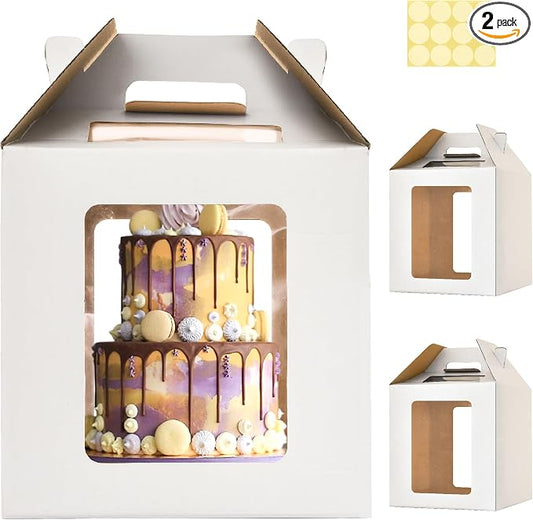 2 Pack Tall Cake Boxes 14x14x14 Inches,Large Tiered Cake Box,12in 14in Disposable Layer tall Baking Carrier with Handle