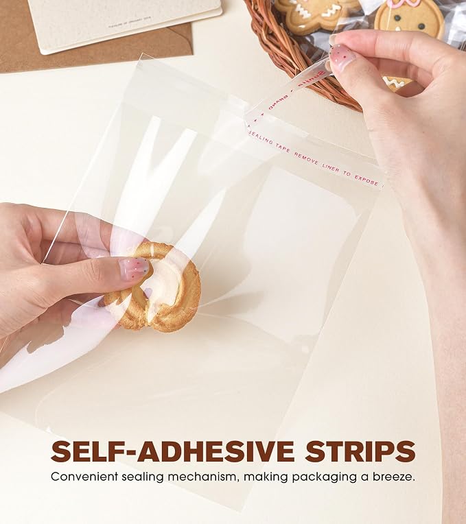 300 Pcs Clear Self Sealing Cellophane Bags, 5x7 Inches Cookie Bags Resealable Cellophane Bag for Packaging Cookies, Candy, Gifts, Favors and Products, 3 Mils Individual Self Adhesive Wrappers