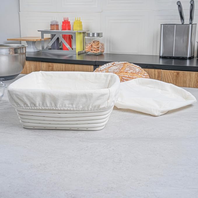 Restaurantware Bread Proofing Basket 9 Inch Square Pack of 1 Rattan Dough Fermentation Basket With Cotton Liners, Oval Banneton Bread Rising Bowl For Home, Commercial, and Artisanal Baking
