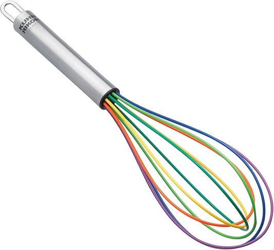 Kuhn Rikon COLORI® Silicone Balloon Whisk – For Mixing, Baking & Cooking – Non-Stick Safe, Stainless Steel Handle, Dishwasher Safe, 8 Inch, Rainbow