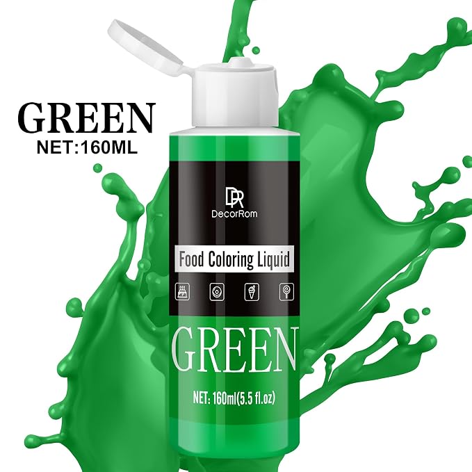 Green Food Coloring Liquid - Vibrant Liquid Icing Food Coloring Set for Baking, Cake Decorating, Easter Egg, Airbrush - Tasteless Food Dye for Fondant, Slime, DIY Crafts - 5.5 Fl.oz / 160ml Each
